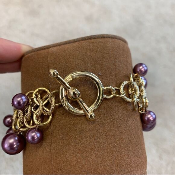 VINTAGE Kenneth Jay Lane Rare Gold Amethyst Purple Glass PEARLNecklace bracelet - Picture 14 of 17